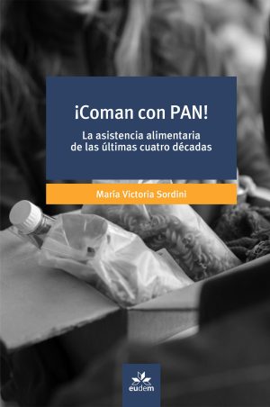 imagen de la tapa del libro ¡Coman con Pan! . Ilustra una imagen de alimentos en un chango de supermercado con un paquete de fideos tirabuzón
